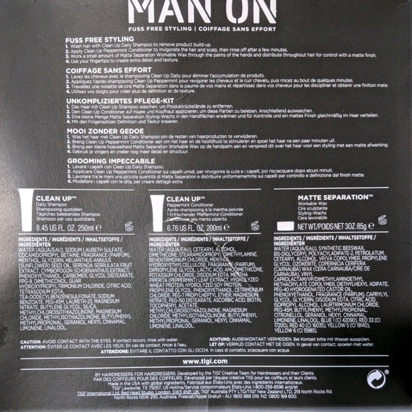 Men's Hair Care Gift Set Bed Head Clean Up Shampoo Conditioner Matte Pomade Wax - Picture 2 of 2